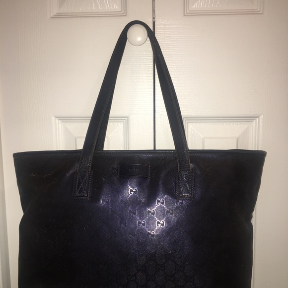 Gucci Navy Monogram GG Zip Blue Canvas Tote 💕 - Picture 2 of 8
